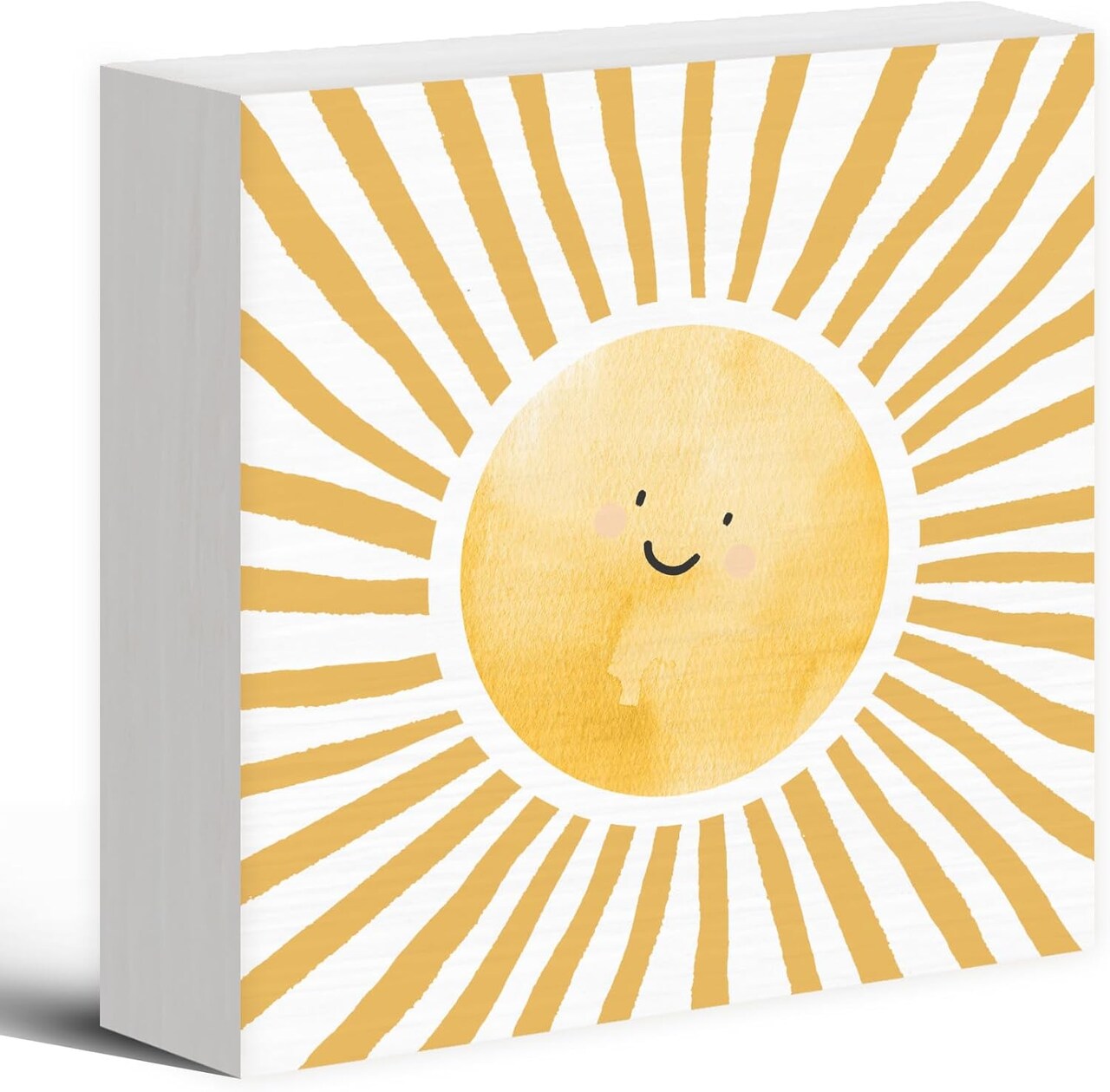 Inspirational Sun Sunshine Wood Box Sign Desk Decor, Pop Smiles Rustic Farmhouse Wooden Block Sign Decorations for Home Office Girls Dorm Room Nursery Playroom Wall Tabletop Shelf Decor